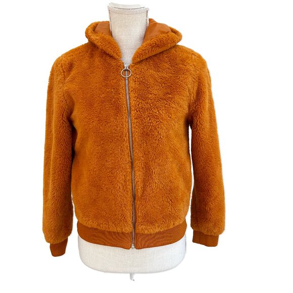 Say What Orange Faux Fur Cropped Bomber Jacket - Picture 1 of 11